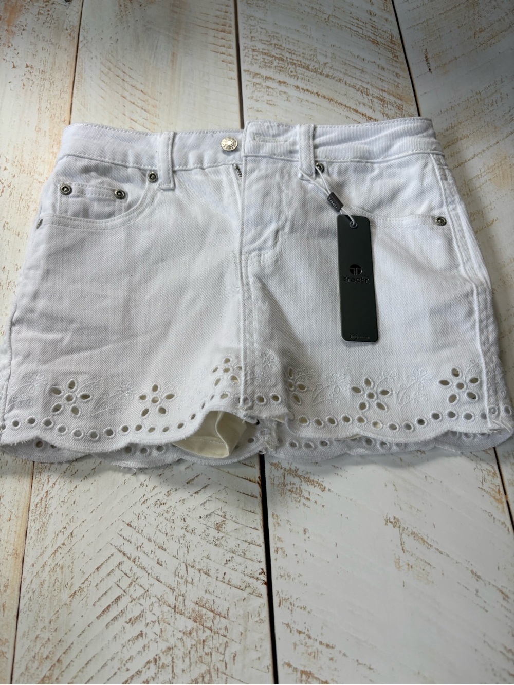 Girls size 10 White Eyelet Hem Denim